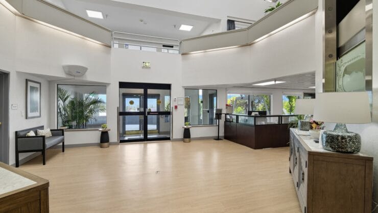 Bright, inviting lobby area of the facility