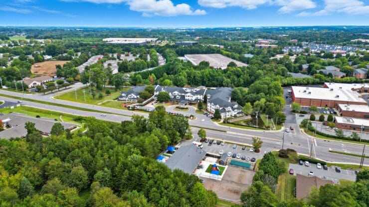 Aerial view of Solista High Point surrounded by greenery.