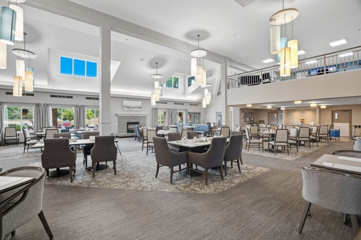 Spacious dining area with modern decor