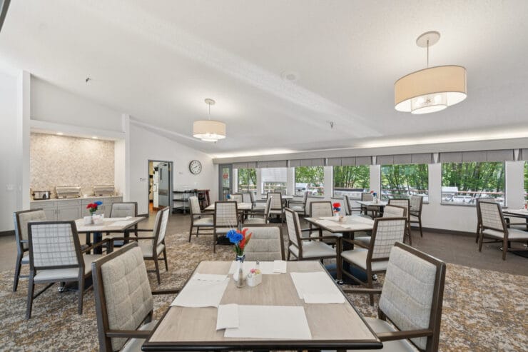 Dining area with tables set for meals