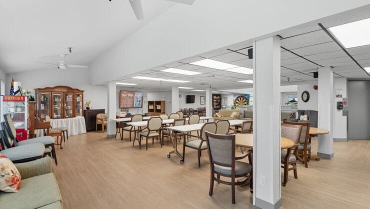 Common area with seating and tables.