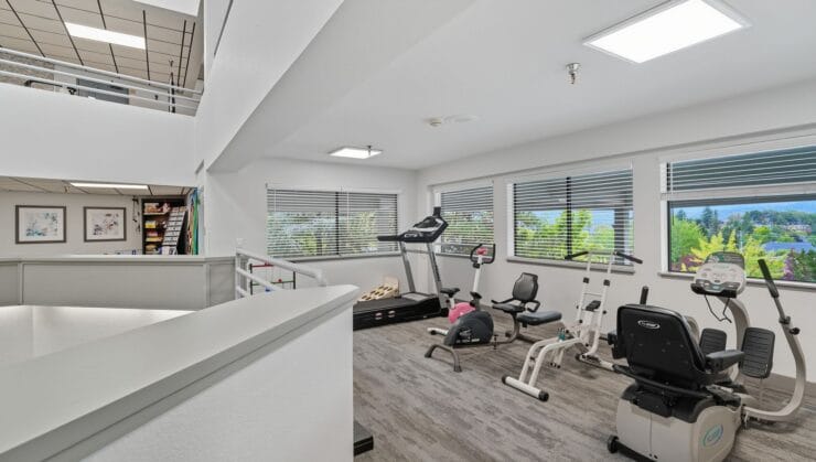 Interior fitness area with exercise equipment