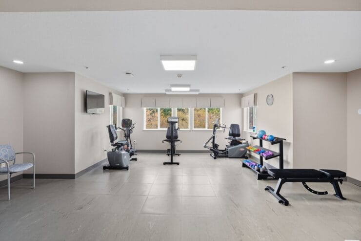 Interior fitness area with exercise equipment