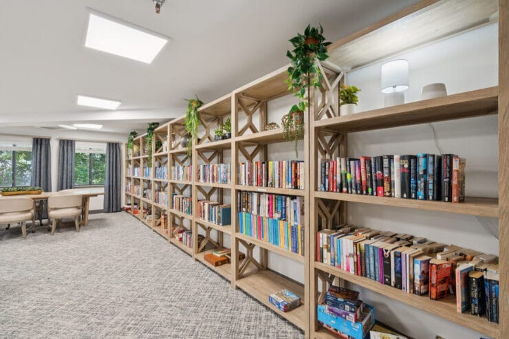 Bookshelves in a cozy reading area