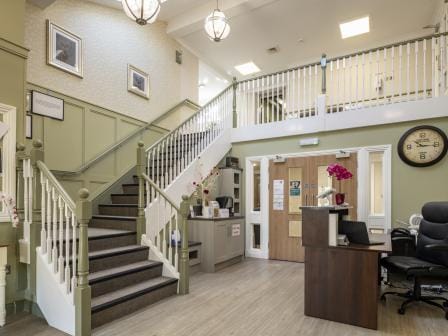 Interior view of a welcoming reception area in the facility