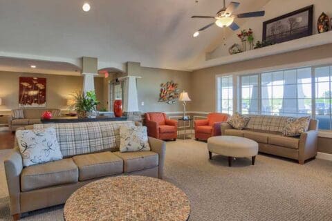 Well-furnished common area with seating arrangements