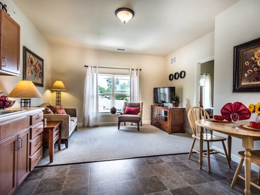 Bright and inviting resident room with kitchenette