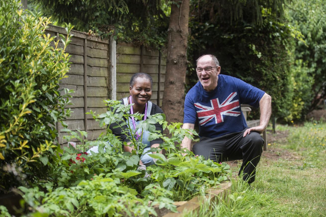 Residents gardening in an outdoor space