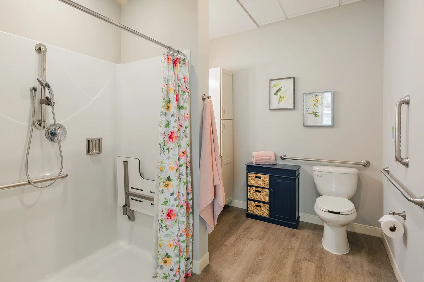 A well-designed accessible bathroom in a resident room