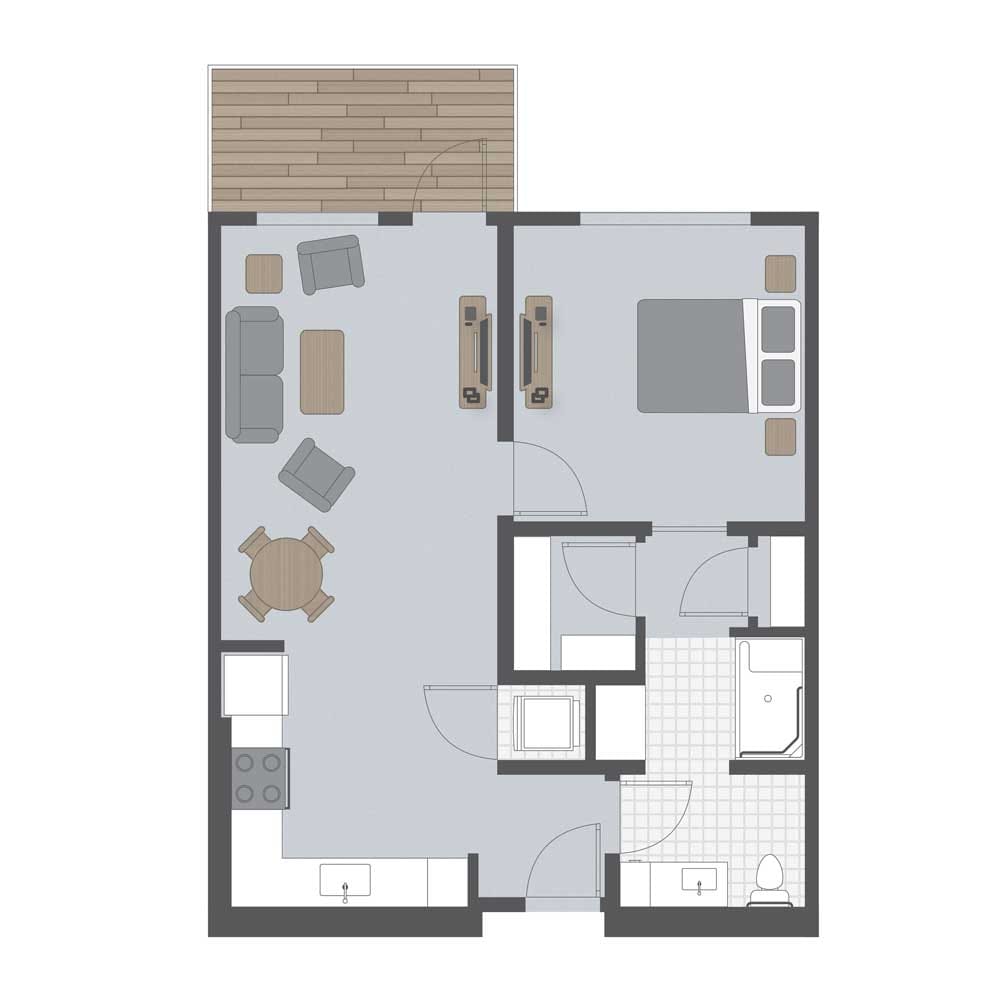 Architectural floor plan of a resident unit layout
