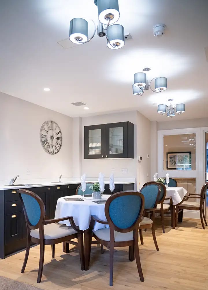 Elegant dining room with tables and chairs