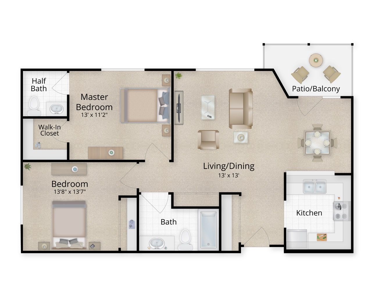 Architectural floor plan of a senior living apartment