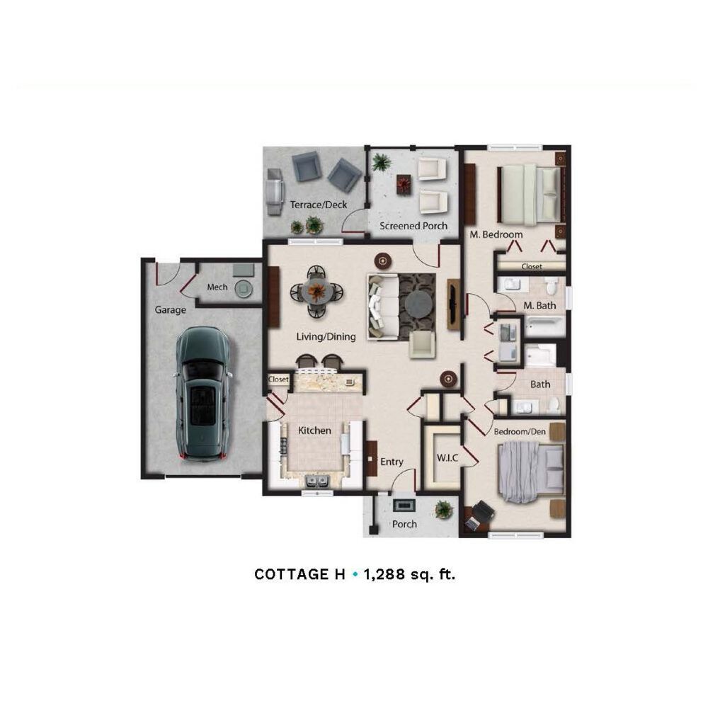 Architectural floor plan of a cottage layout