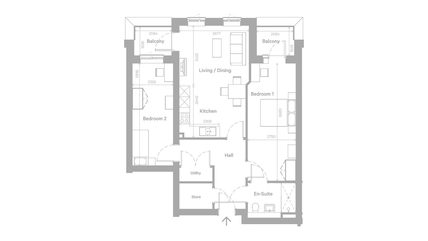 Architectural floor plan of a living unit