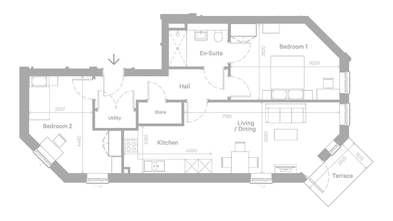 Architectural floor plan of an apartment layout