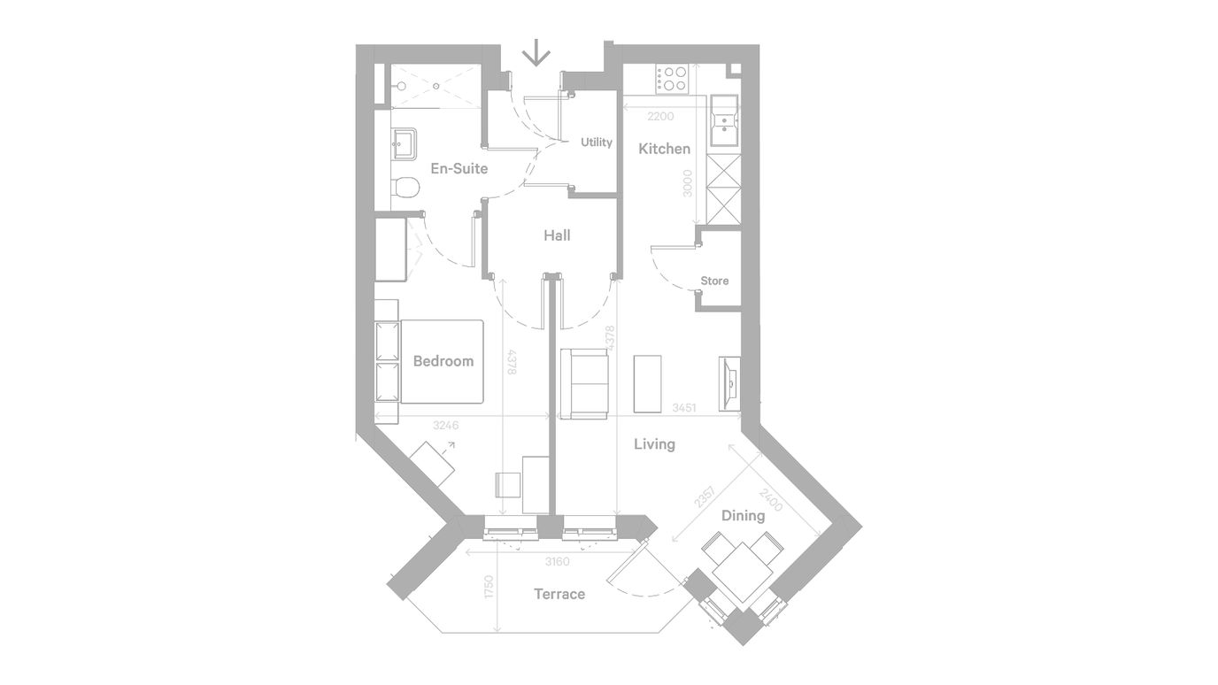 Architectural floor plan of a residential unit