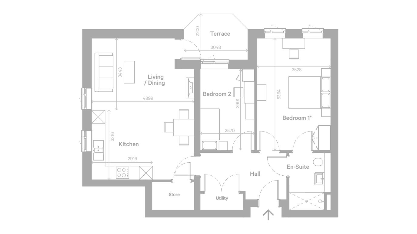 Architectural floor plan of a residential unit