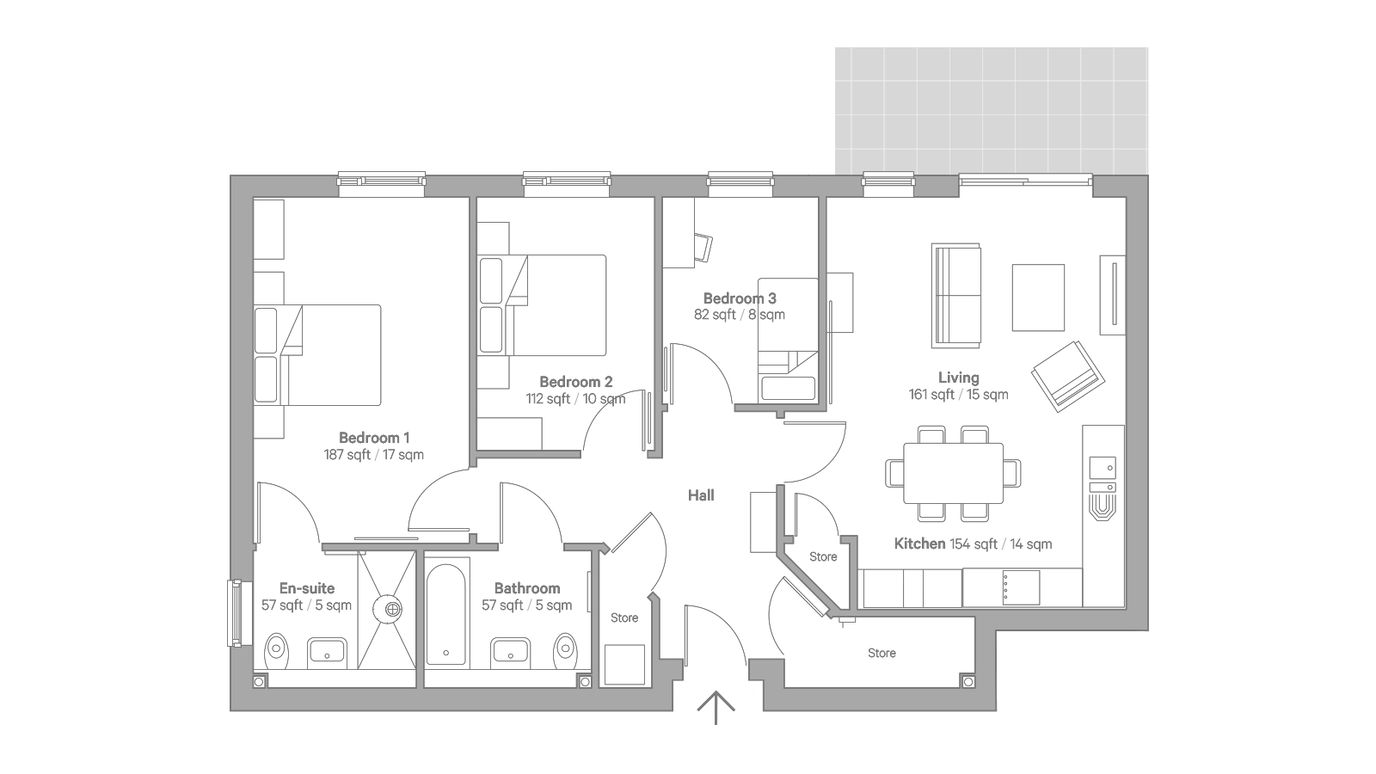 Architectural floor plan of a residence layout