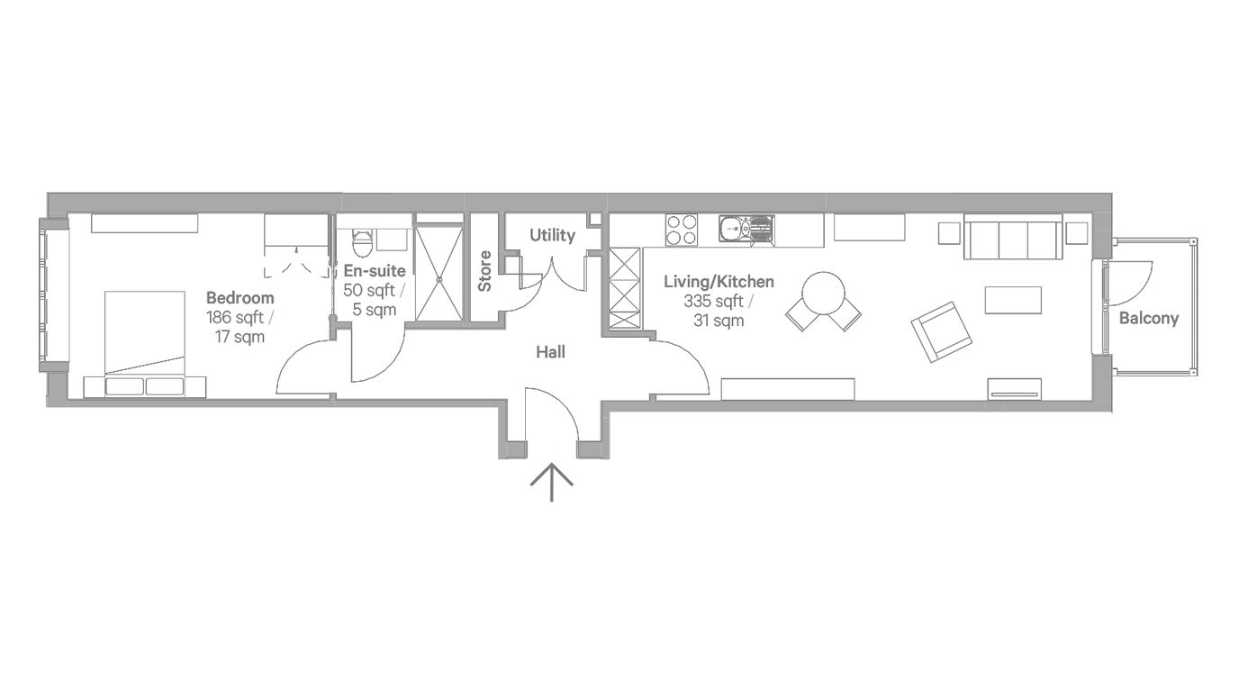 Architectural floor plan of a resident unit