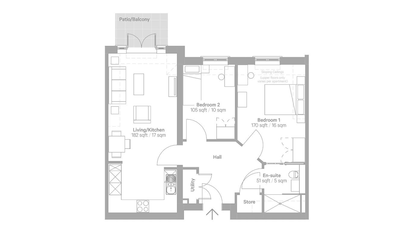 Architectural floor plan of a residential unit