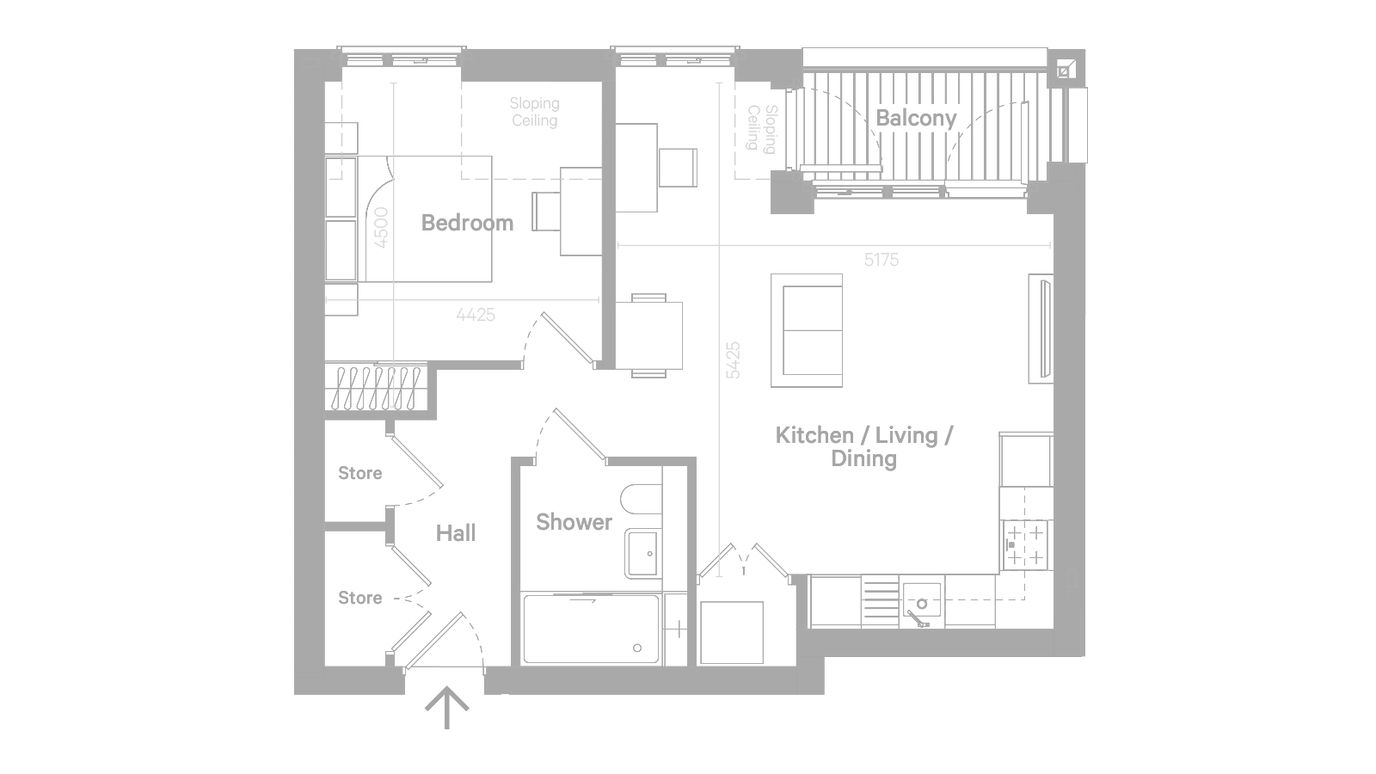 Architectural floor plan of a residential unit
