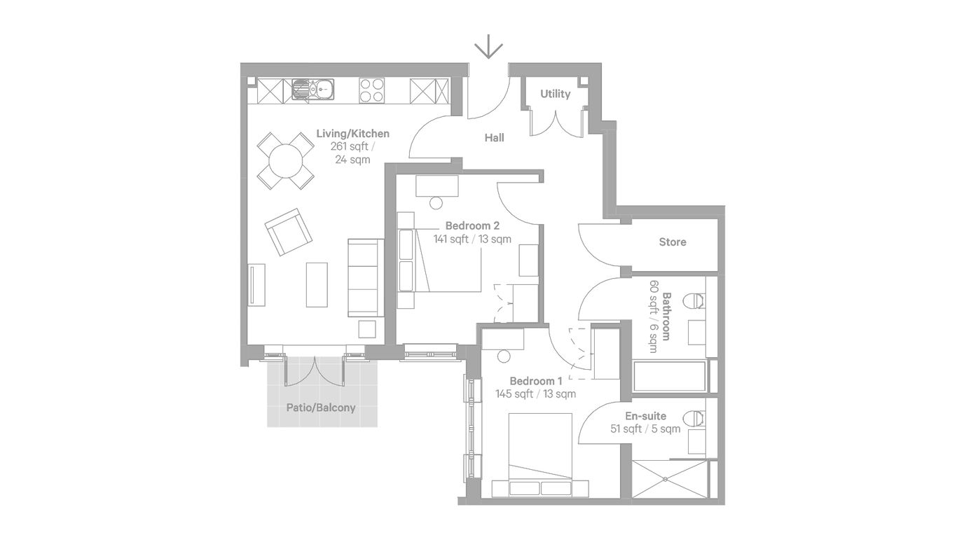 Architectural floor plan of an apartment layout