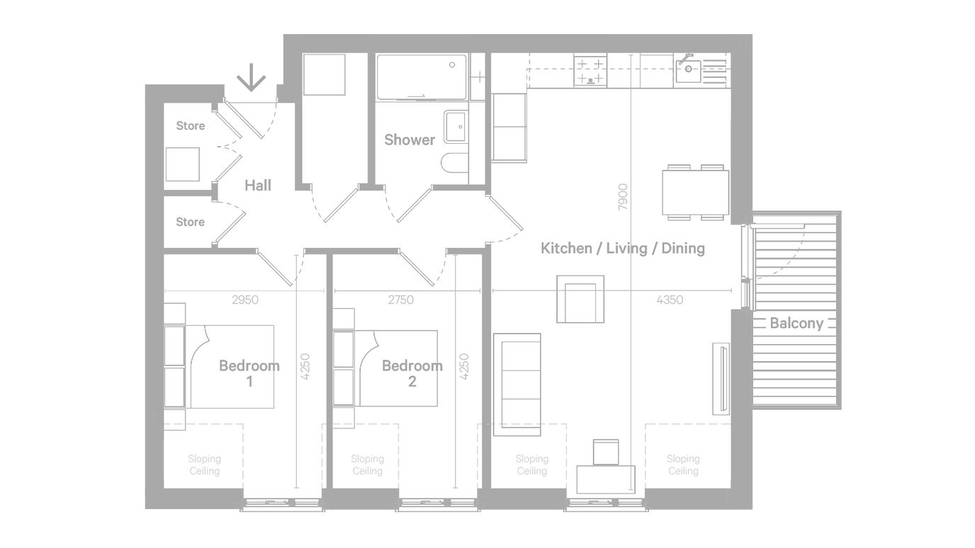 Architectural floor plan of a unit layout