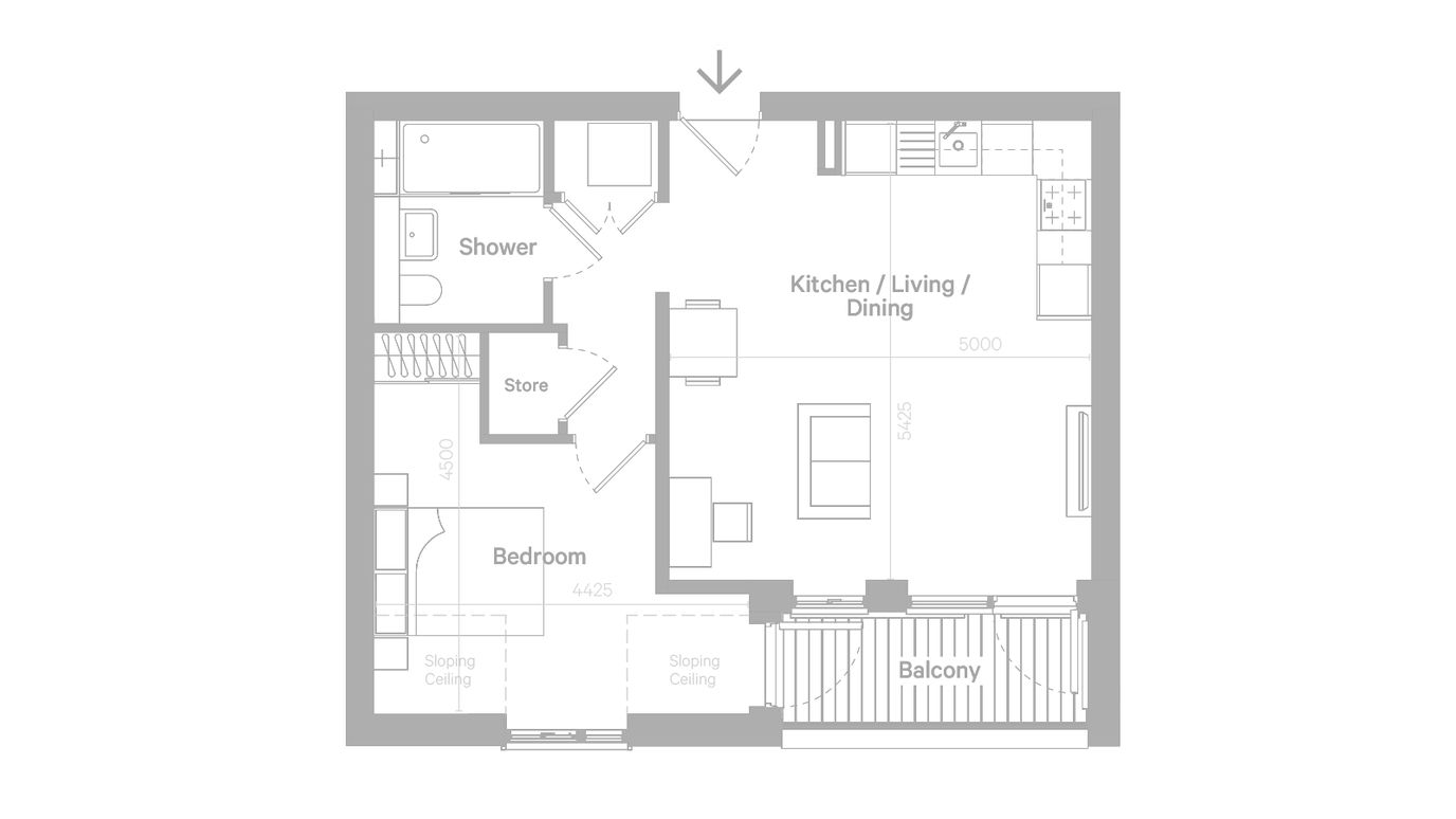 Architectural floor plan of a residential unit