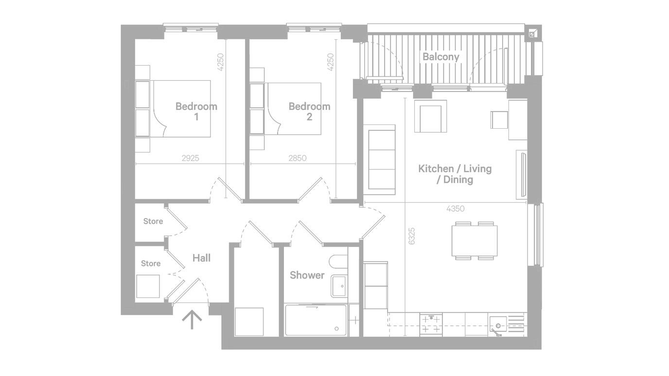 Architectural floor plan of the apartments