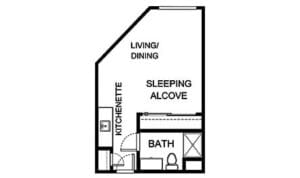 Architectural floor plan layout for a living unit