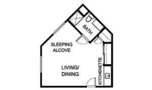 Architectural floor plan of a living unit