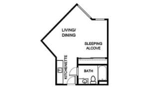 Architectural floor plan for a living unit