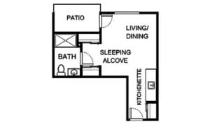 Architectural layout of a living unit with patio