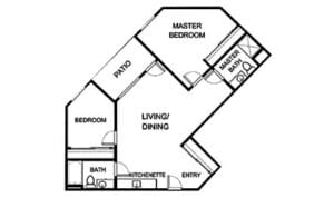 Architectural floor plan of a resident unit layout