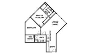 Architectural floor plan of a resident unit