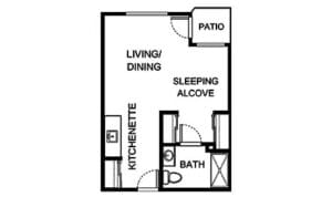 Architectural floor plan of a resident unit with layout