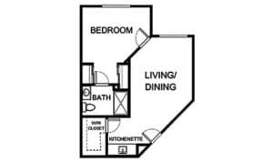 Architectural floor plan of a resident unit