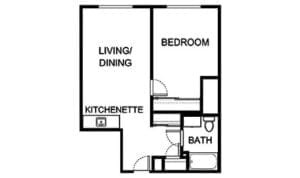 Architectural floor plan of a living unit