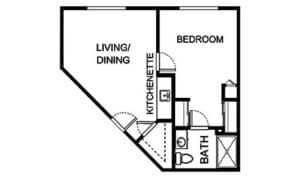 Architectural floor plan of a resident unit