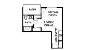 Architectural floor plan of a living unit