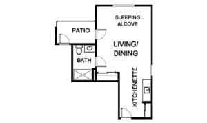 Architectural floor plan of a living unit