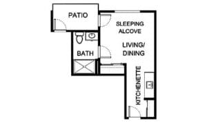 Floor plan of a living unit with kitchenette