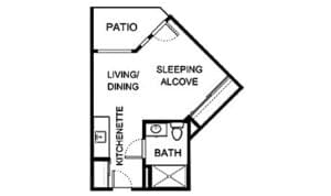 Floor plan of a resident unit with patio