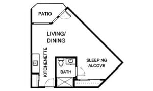 Architectural floor plan of a living space layout