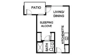 Architectural floor plan of a living unit