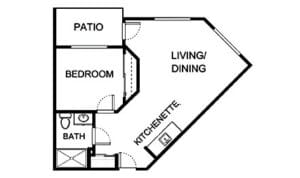 Architectural floor plan of a resident suite layout