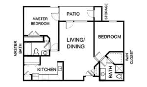 Architectural floor plan of a living unit