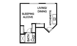 Architectural floor plan of a living unit