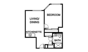 Architectural floor plan of a resident unit layout
