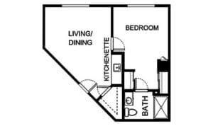Architectural floor plan of a living unit